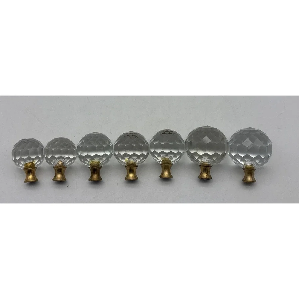 vintage Crystal ROUND KNOB/lamp Finial Chrome Brass? Base 3 sizes (7 Total)